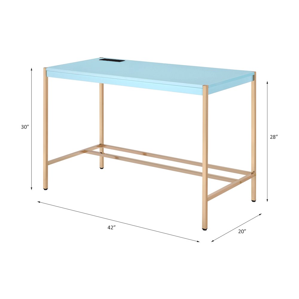 Midriaks Writing Desk w/USB Port Baby Blue & Gold. Picture 7