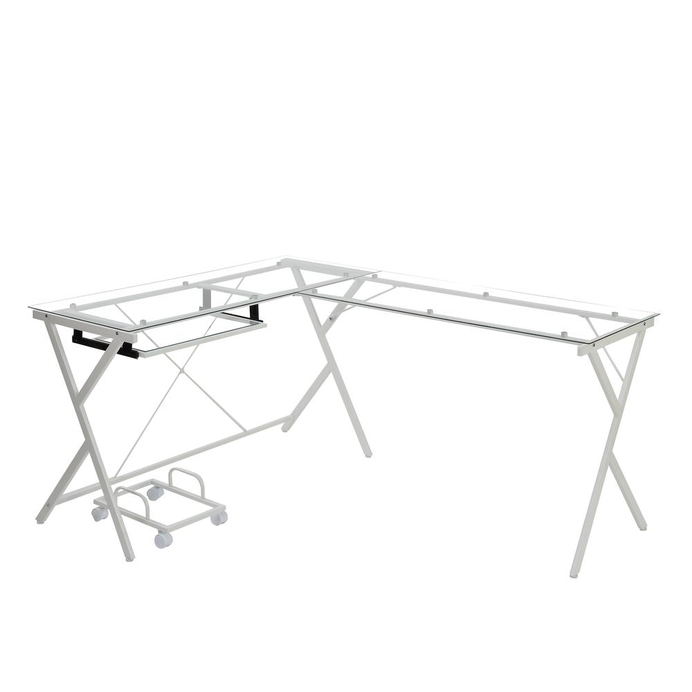 Dazenus Computer Desk, Clear Glass & White Finish (OF00048). Picture 1