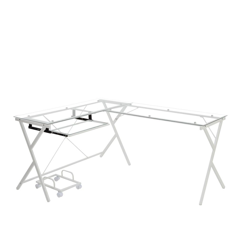 Dazenus Computer Desk, Clear Glass & White Finish (OF00048). Picture 4