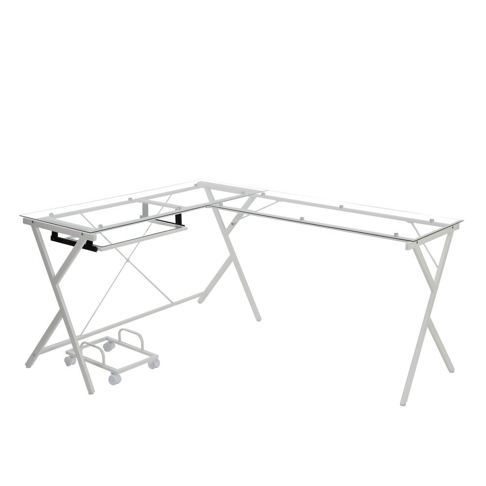 Dazenus Computer Desk, Clear Glass & White Finish (OF00048). Picture 6