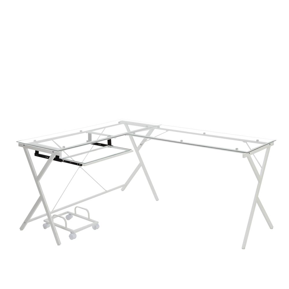 Dazenus Computer Desk, Clear Glass & White Finish (OF00048). Picture 7