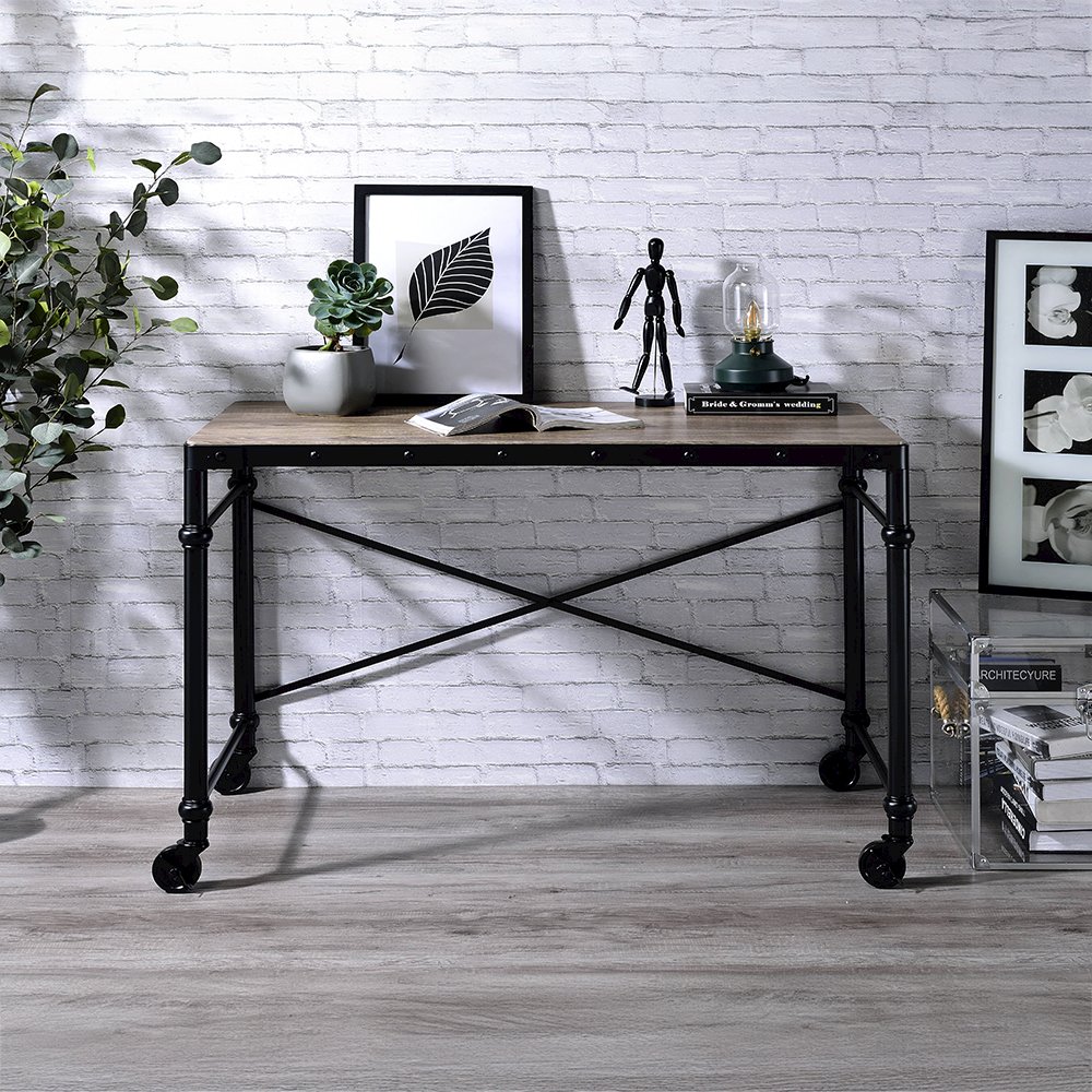 Oklarth Writing Desk Rustic Oak & Black. Picture 1