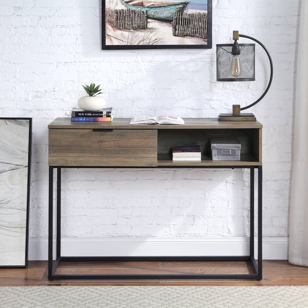 Galeno Writing Desk Rustic Oak & Black. Picture 1