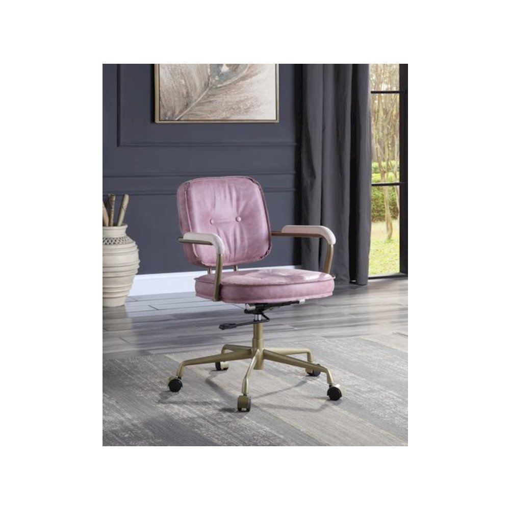 Siecross Swivel Office Chair Pink Top Grain Leather. Picture 1