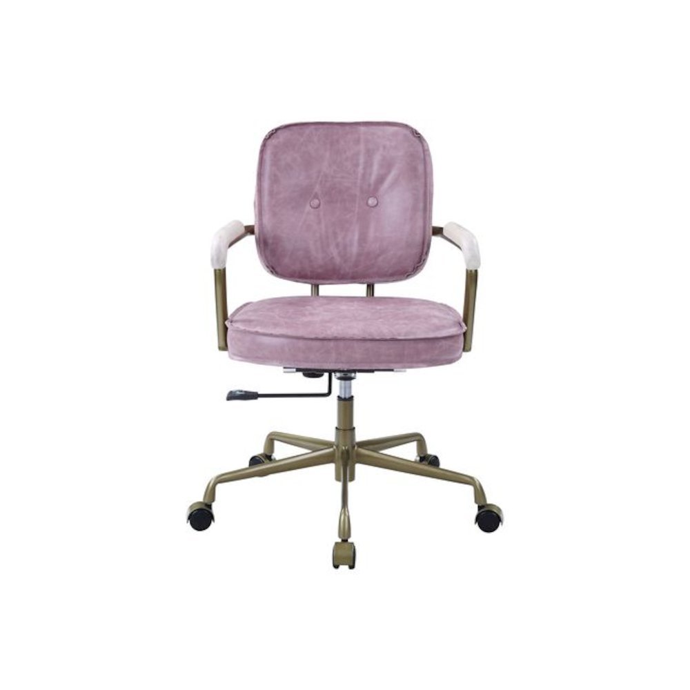 Siecross Swivel Office Chair Pink Top Grain Leather. Picture 2