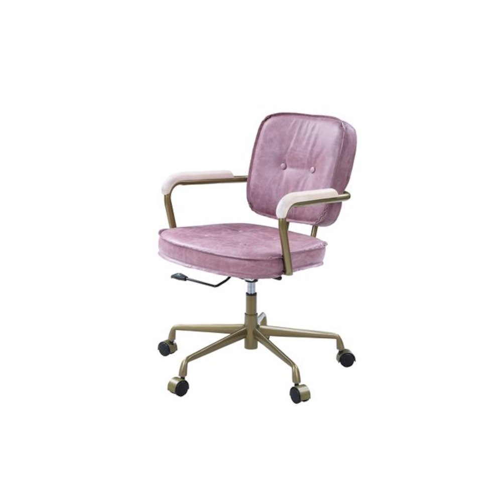 Siecross Swivel Office Chair Pink Top Grain Leather. Picture 3