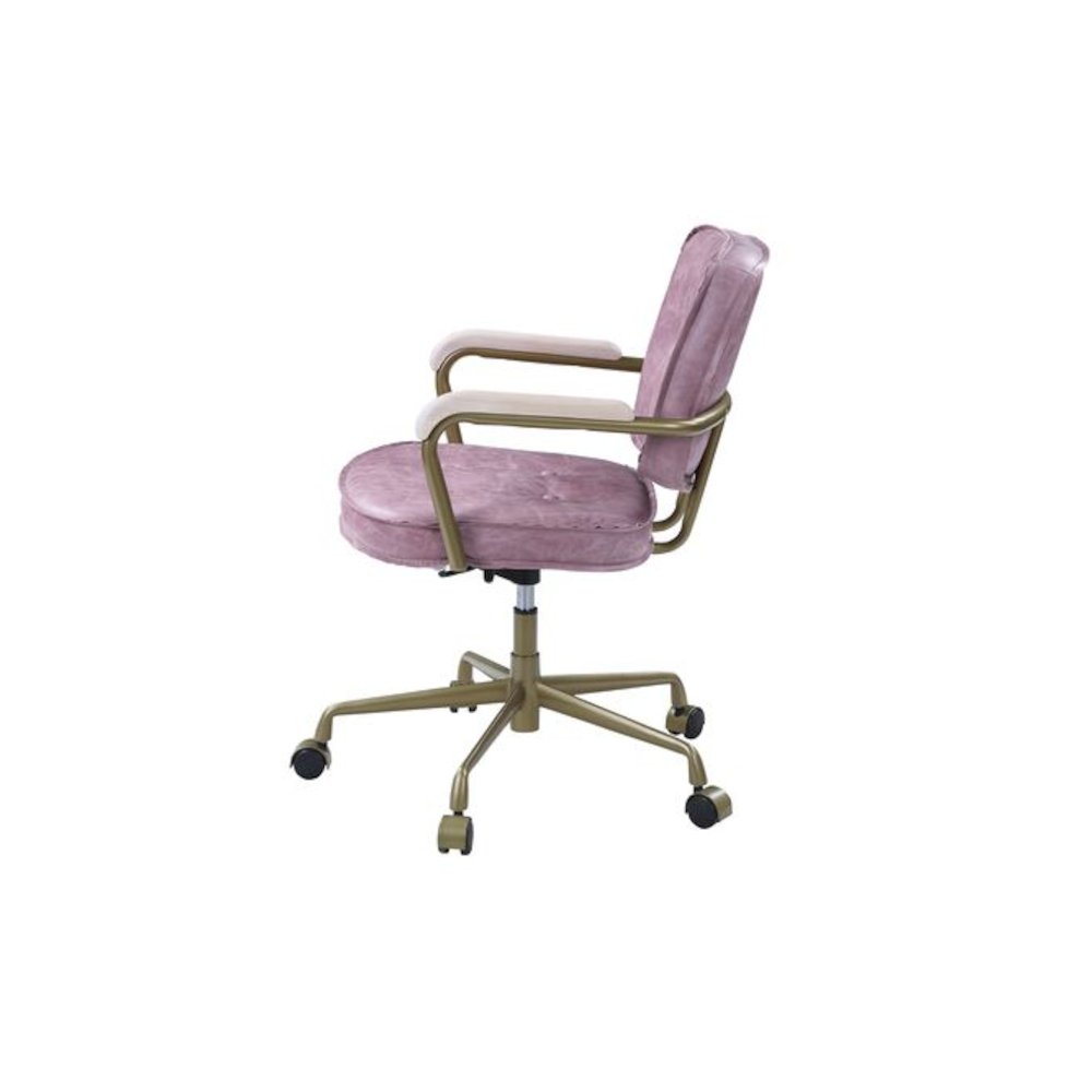 Siecross Swivel Office Chair Pink Top Grain Leather. Picture 4