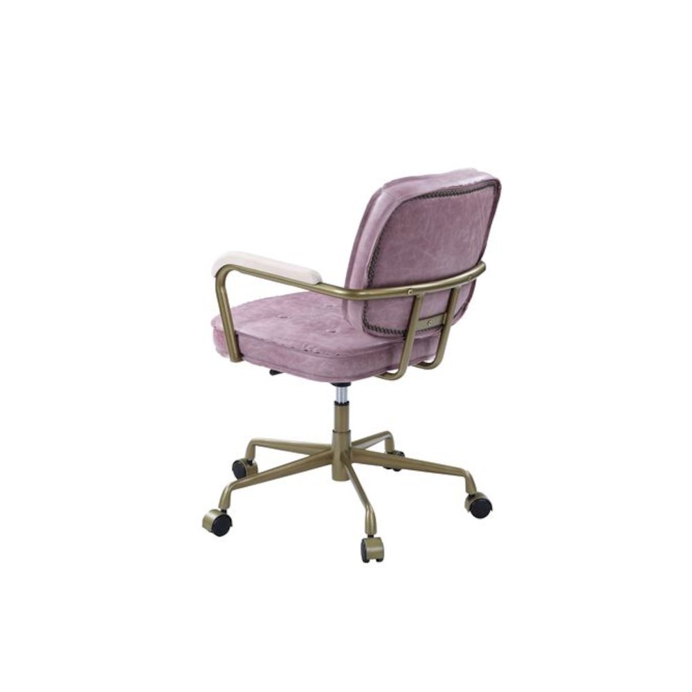 Siecross Swivel Office Chair Pink Top Grain Leather. Picture 5