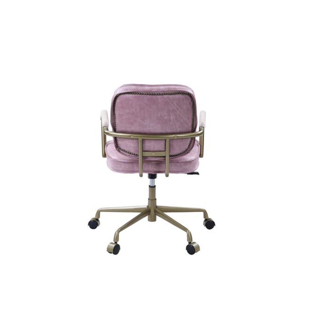 Siecross Swivel Office Chair Pink Top Grain Leather. Picture 6