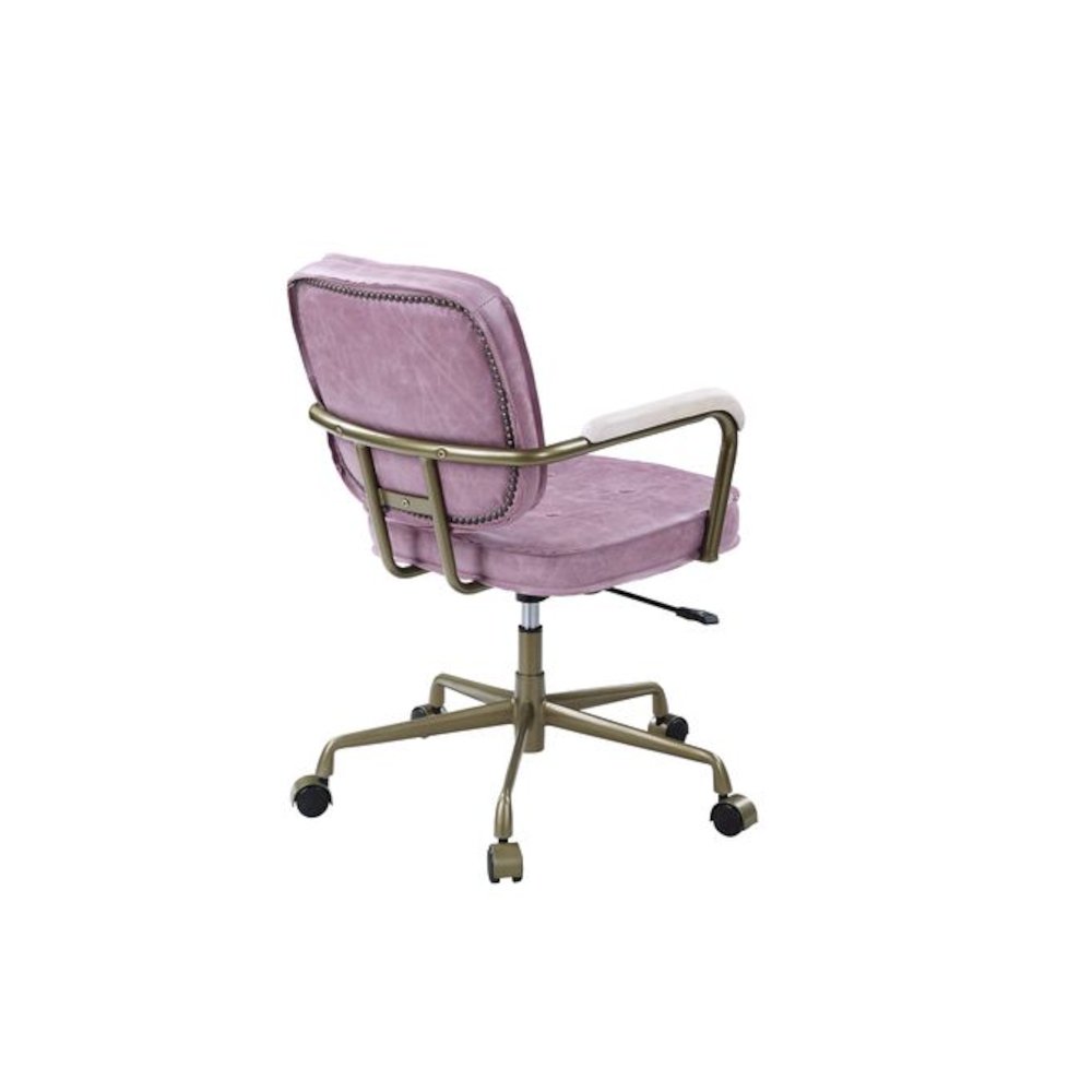 Siecross Swivel Office Chair Pink Top Grain Leather. Picture 7