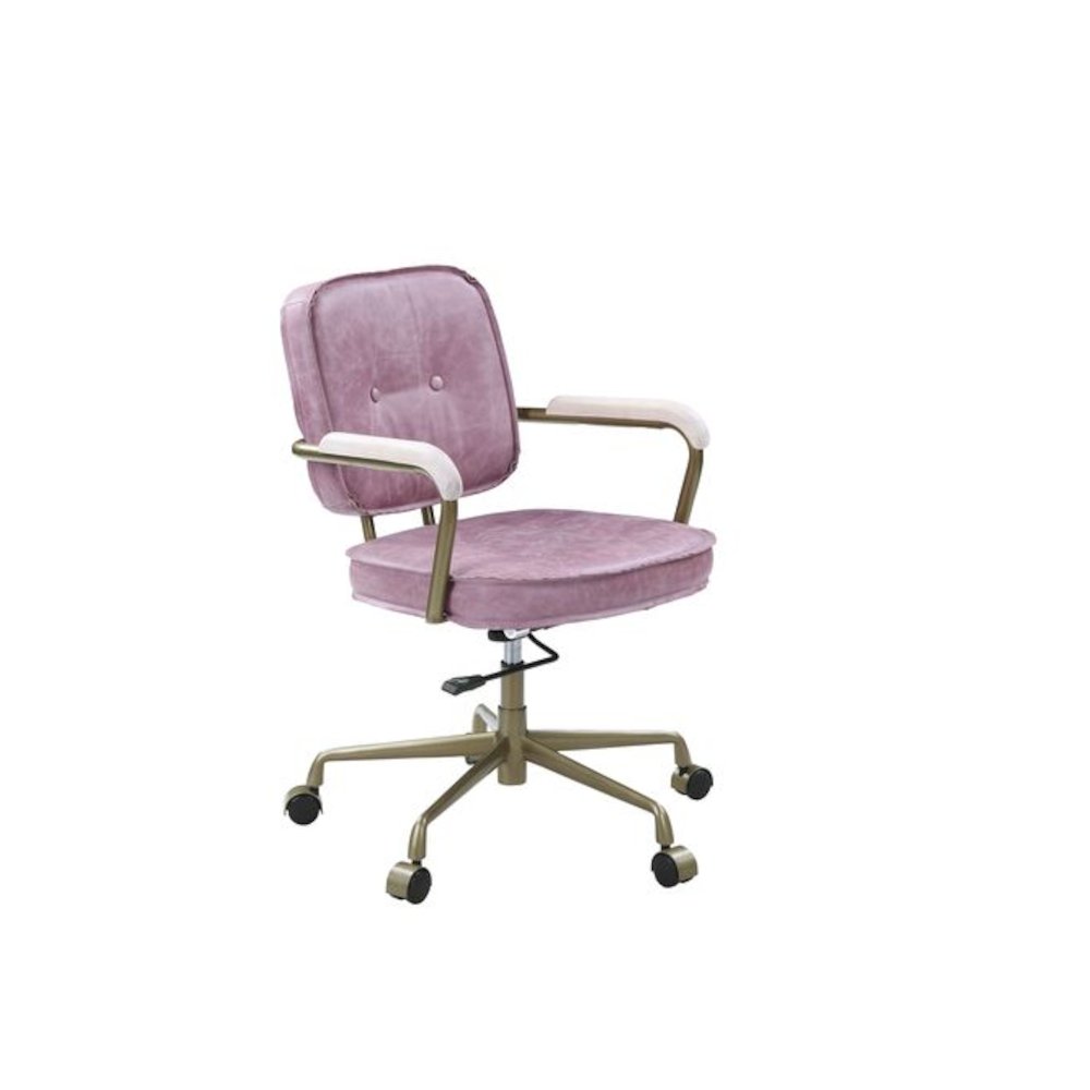 Siecross Swivel Office Chair Pink Top Grain Leather. Picture 9