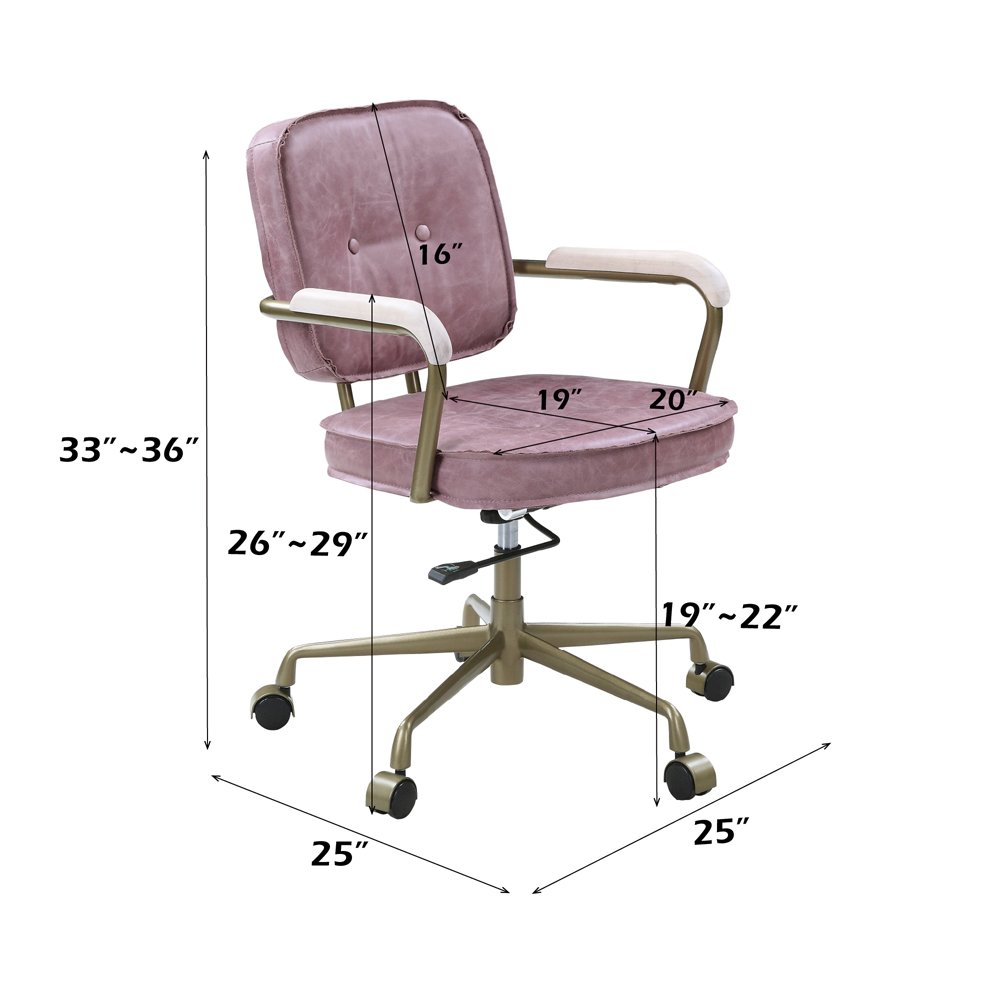 Siecross Swivel Office Chair Pink Top Grain Leather. Picture 10