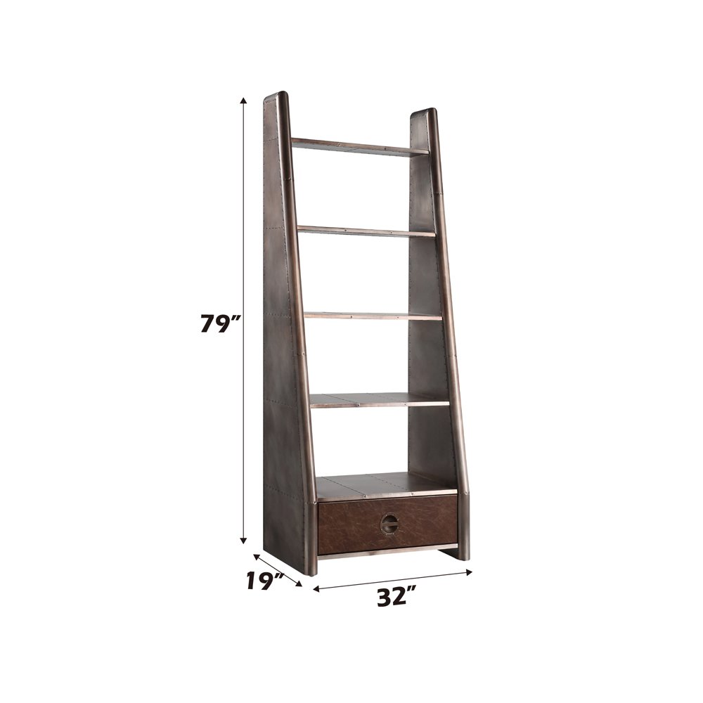 Brancaster Bookcase Bronze Aluminium & Morrocco Top Grain Leather. Picture 5