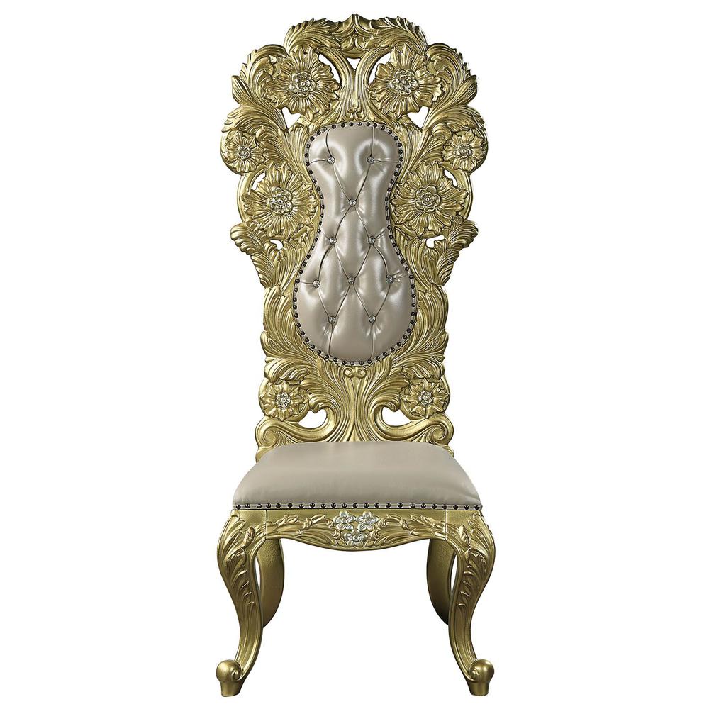 Cabriole Side Chair (Set-2) Light Gold Synthetic Leather & Gold. Picture 2