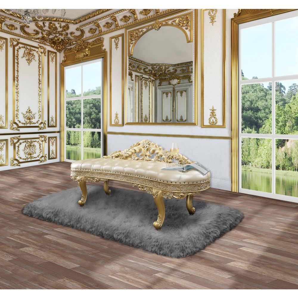 Cabriole Bench Light Gold Synthetic Leather & Gold. Picture 5
