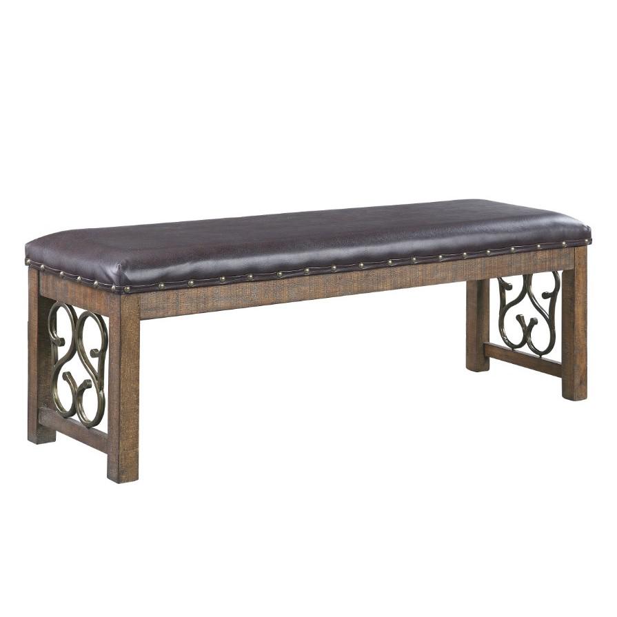 ACME Raphaela Bench, Black PU & Weathered Cherry Finish. Picture 1