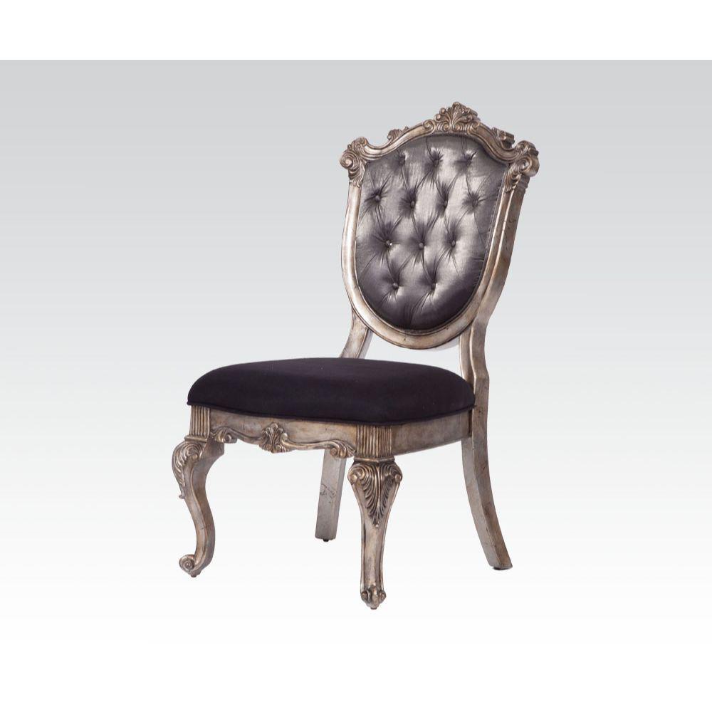 Chantelle Side Chair (Set-2) Silver Gray SilkLike Fabric & Antique Platinum. Picture 1