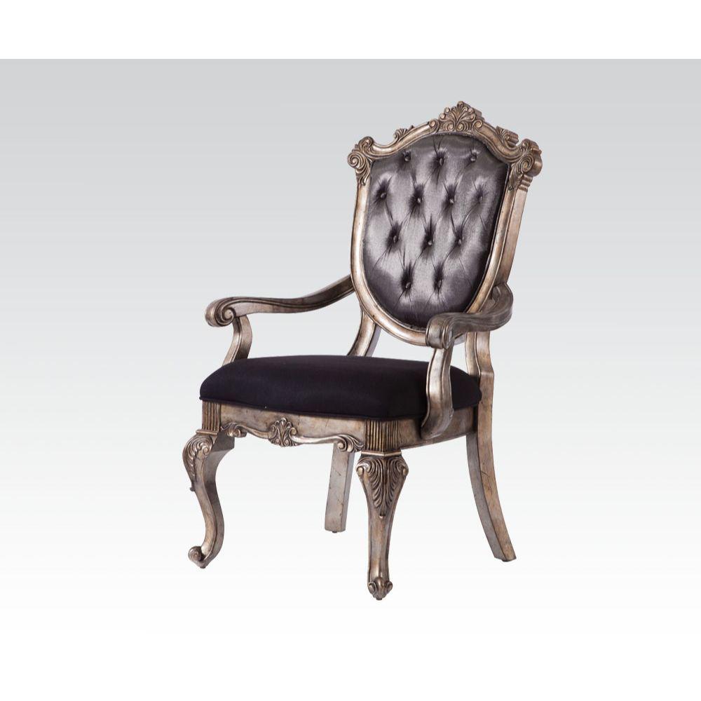Chantelle Arm Chair (Set-2) Silver Gray SilkLike Fabric & Antique Platinum. Picture 1