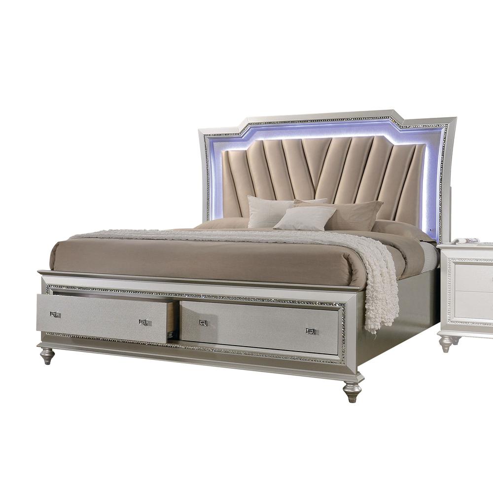 Kaitlyn Full Bed w/Storage & LED Synthetic Leather & Champagne. Picture 1