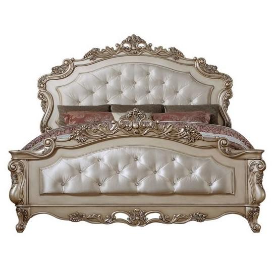 ACME Gorsedd Eastern King Bed, Fabric & Antique White (1Set/3Ctn). Picture 1