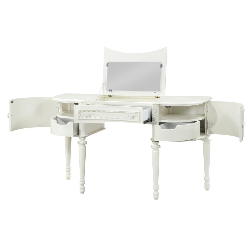 Dorothy Vanity Desk w/Mirror, Ivory Finish. Picture 3