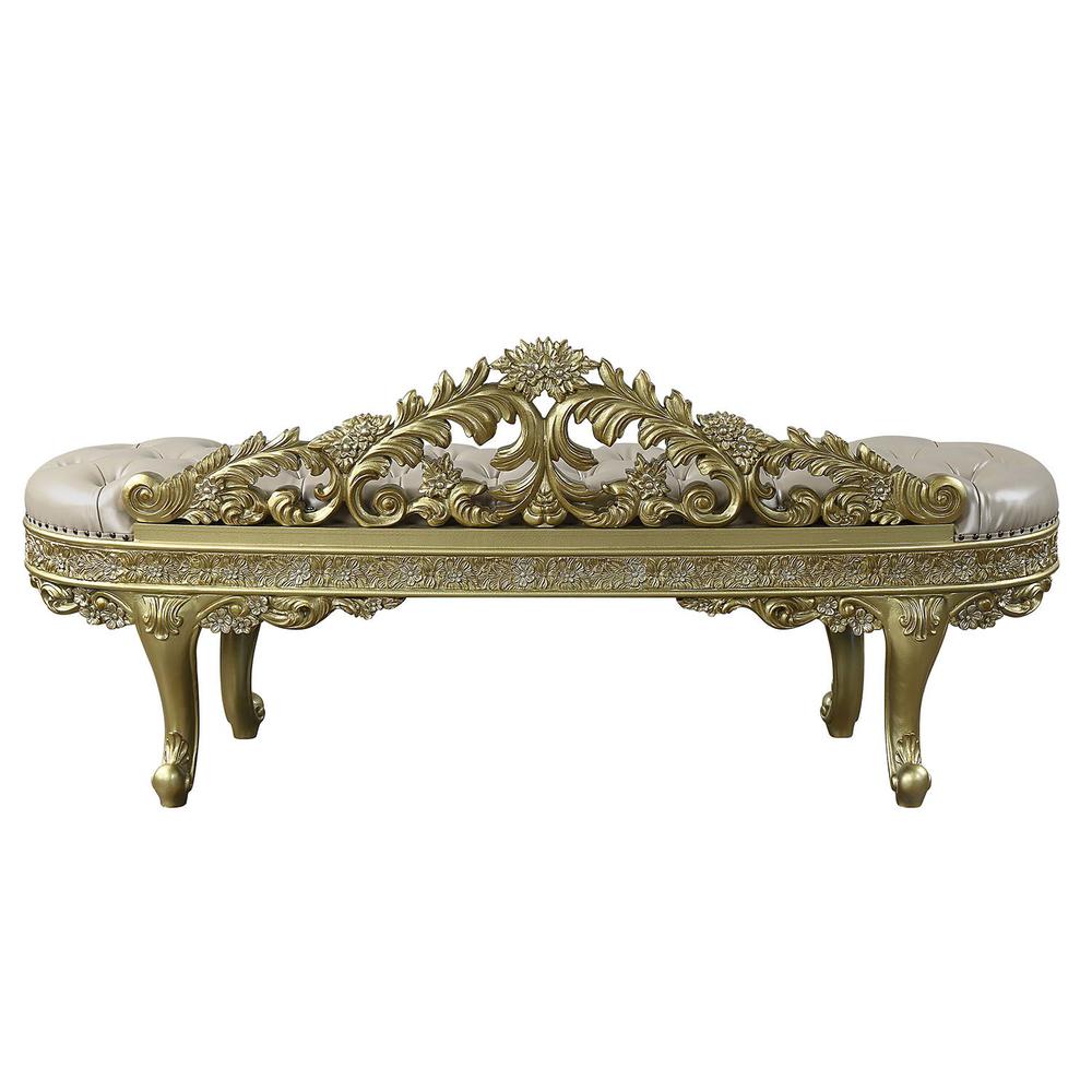 Cabriole Bench Light Gold Synthetic Leather & Gold. Picture 4
