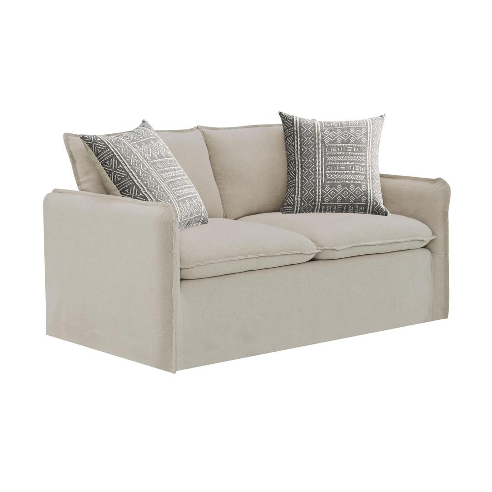 Upendo Loveseat w/2 Pillows Beige Linen. Picture 1
