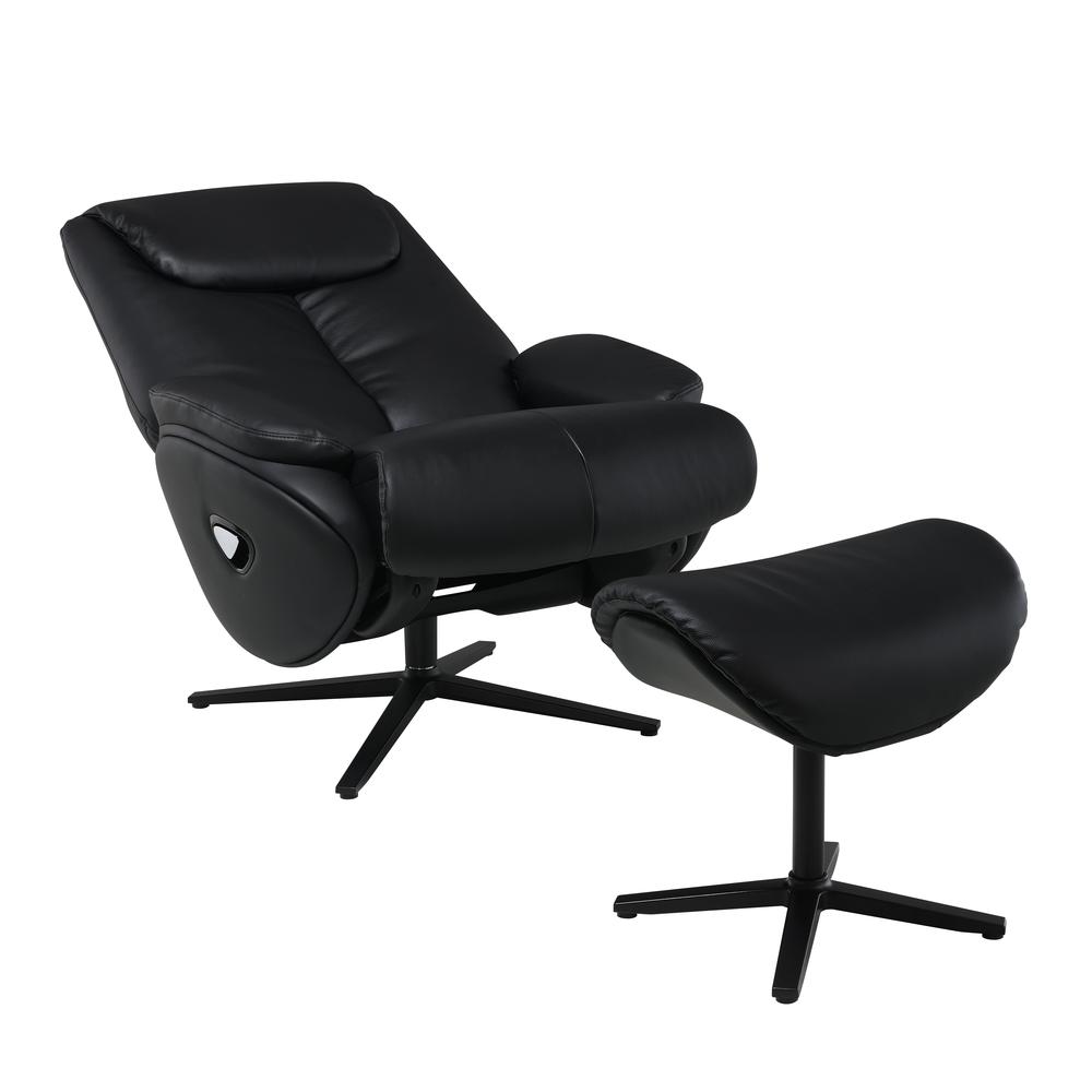 Labonita Accent Chair w/Swivel & Ottoman, Black Top Grain Leather & Black Finish. Picture 2