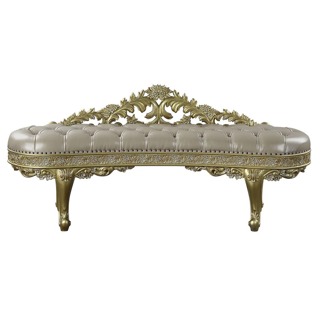 Cabriole Bench Light Gold Synthetic Leather & Gold. Picture 2