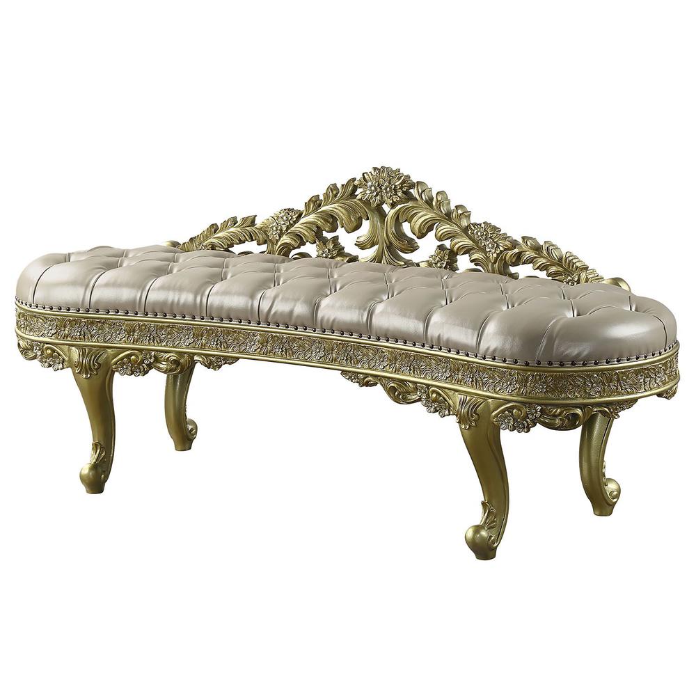 Cabriole Bench Light Gold Synthetic Leather & Gold. Picture 1
