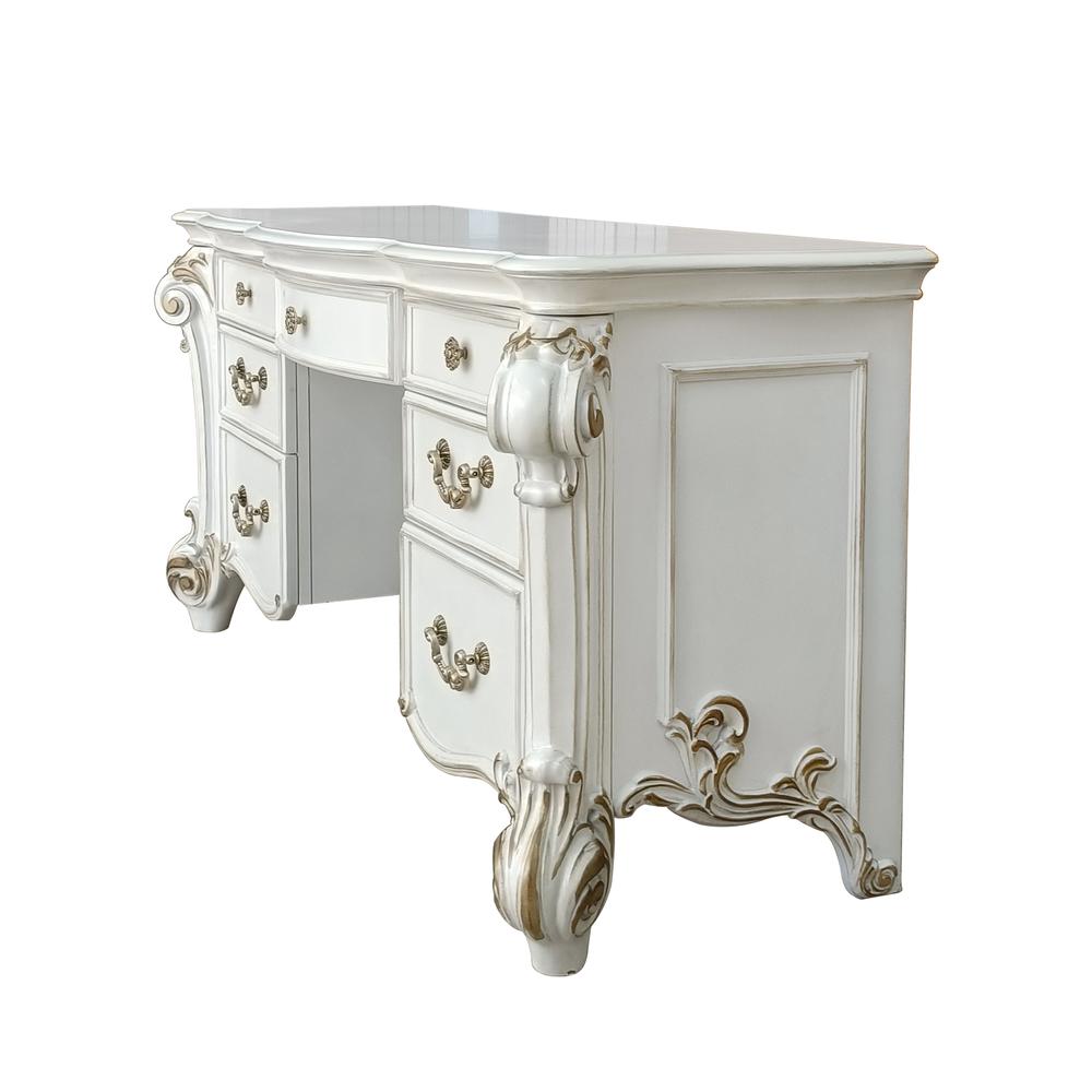 Vendome Vanity Desk, Beige Synthetic Leather & Antique Pearl Finish. Picture 1