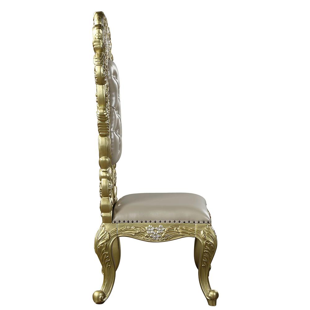 Cabriole Side Chair (Set-2) Light Gold Synthetic Leather & Gold. Picture 3