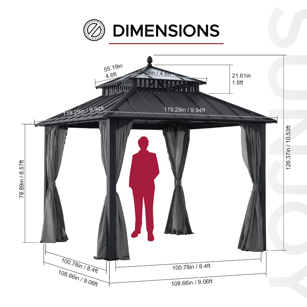 10 ft. x 10 ft. Kingston Extra-Tall, Wide Hardtop Gazebo. Picture 7