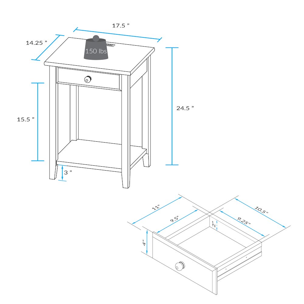 Night Owl Nightstand with USB Port - Walnut Black. Picture 1
