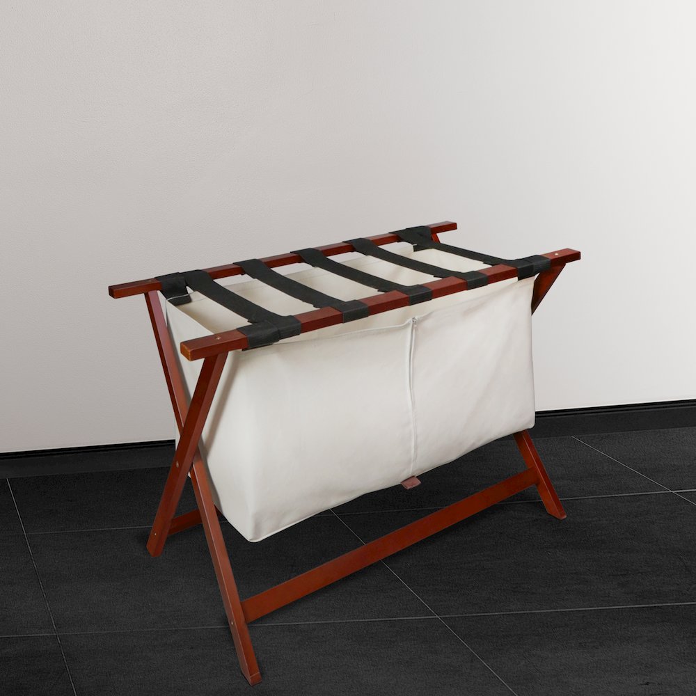Heavy Duty 34" Extra Wide Luggage Rack with Zippered Laundry Bag- Walnut. Picture 5