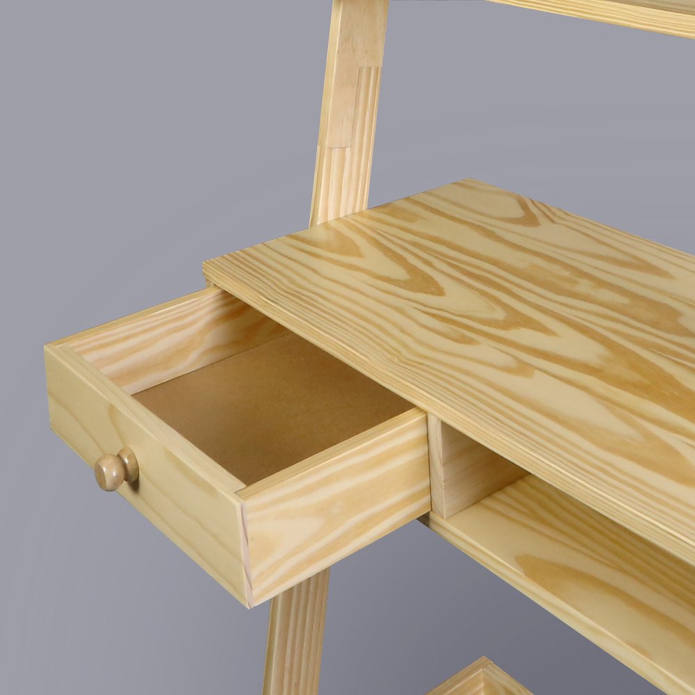 Freestanding Ladder Desk with Drawer, Natural. Picture 8
