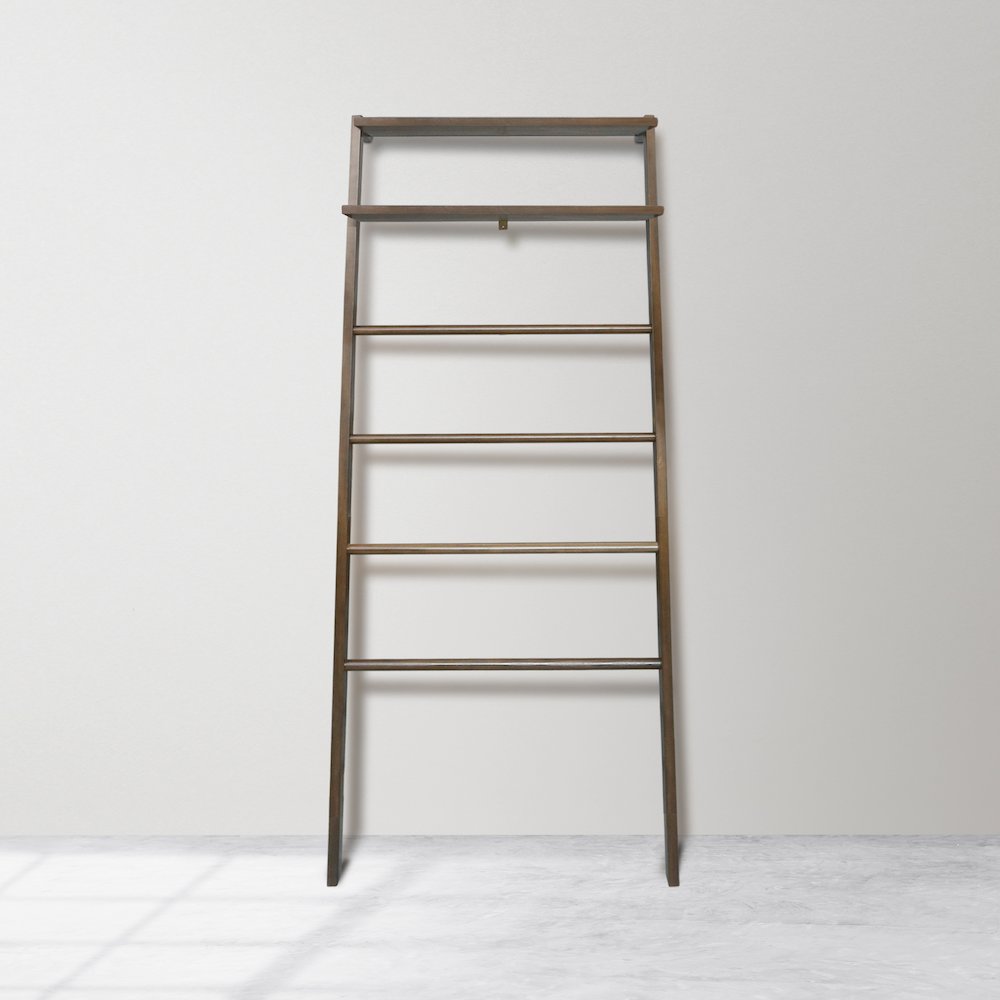 Solid Wood 6-Tier Blanket Ladder with Two Storage Shelves - Walnut. Picture 7