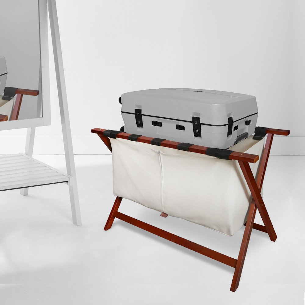 Heavy Duty 34" Extra Wide Luggage Rack with Zippered Laundry Bag- Walnut. Picture 6