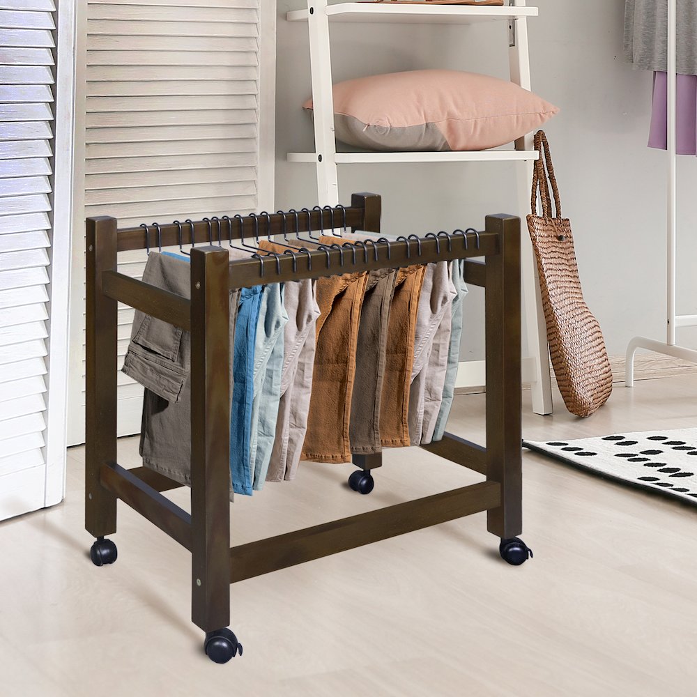 Wooden Rolling Pants Trolley with 16 Hangers. Picture 8