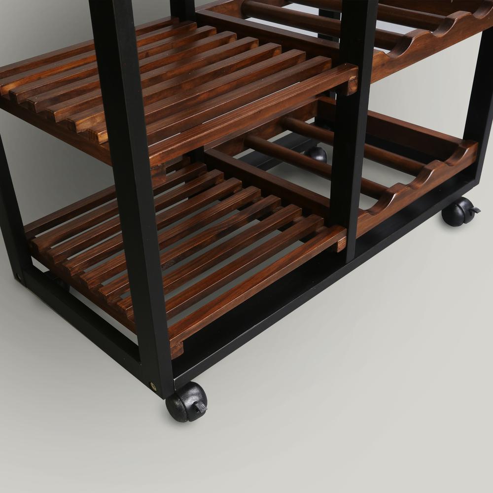Solid Wood 28" Wide Rolling Kitchen Island Trolley with Wine Rack and Drawer. Picture 12