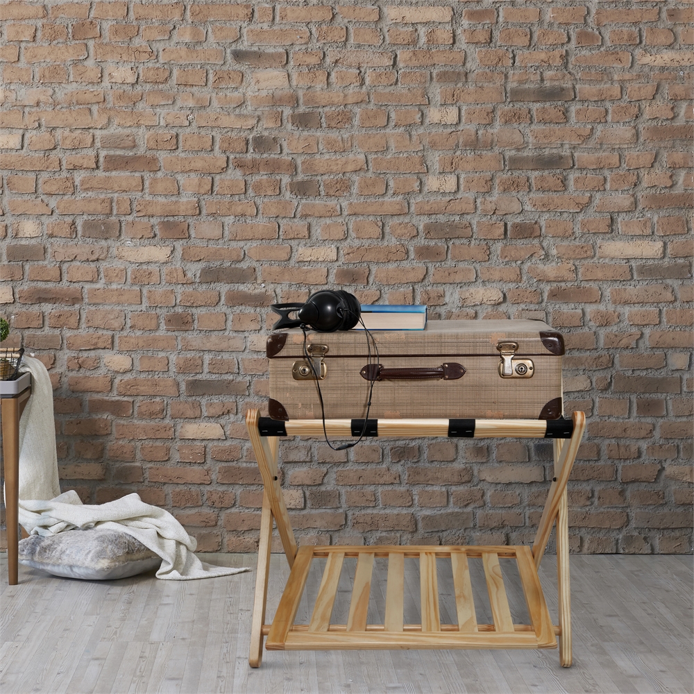 Luggage Rack with Shelf-Natural. Picture 6