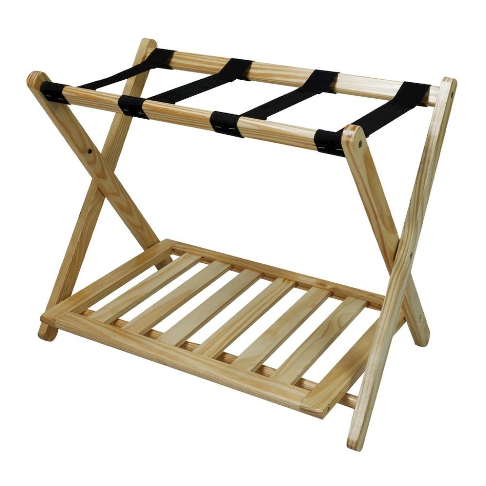 Natural Wooden Suitcase Stand with Shelf, Luggage Rack for Guest Room. Picture 1