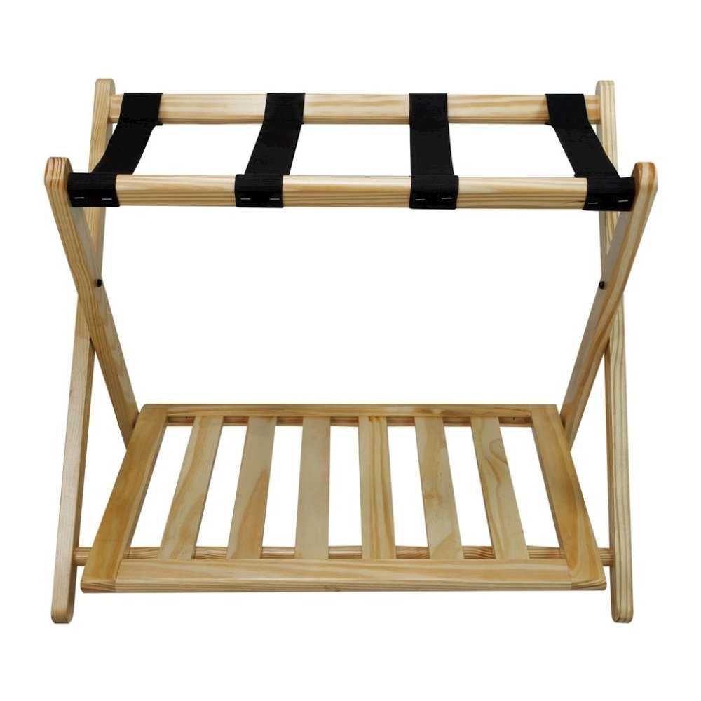 Natural Wooden Suitcase Stand with Shelf, Luggage Rack for Guest Room. Picture 4