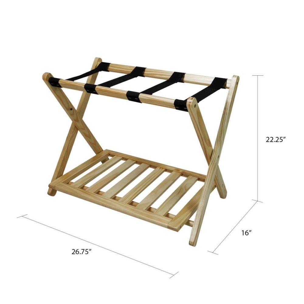 Natural Wooden Suitcase Stand with Shelf, Luggage Rack for Guest Room. Picture 7
