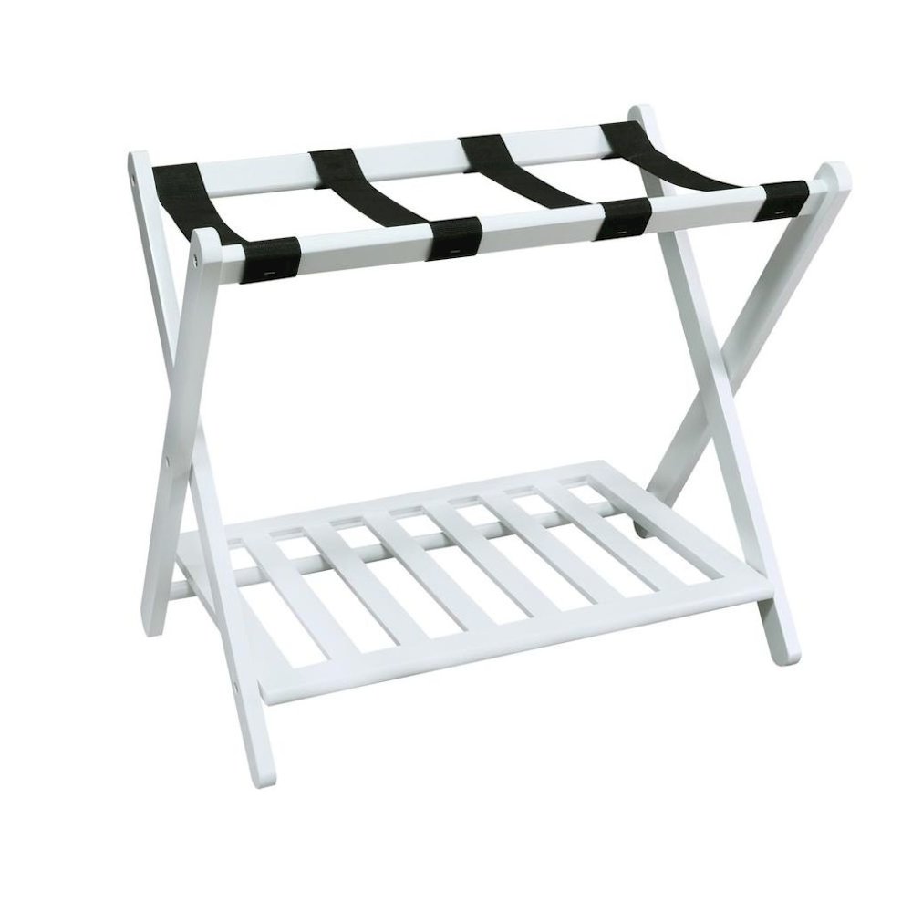 White Wooden Suitcase Stand with Shelf, Luggage Rack for Guest Room. Picture 1