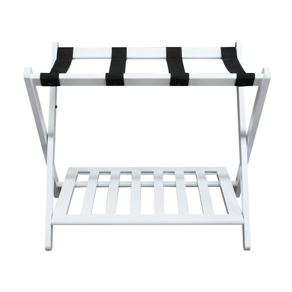White Wooden Suitcase Stand with Shelf, Luggage Rack for Guest Room. Picture 4