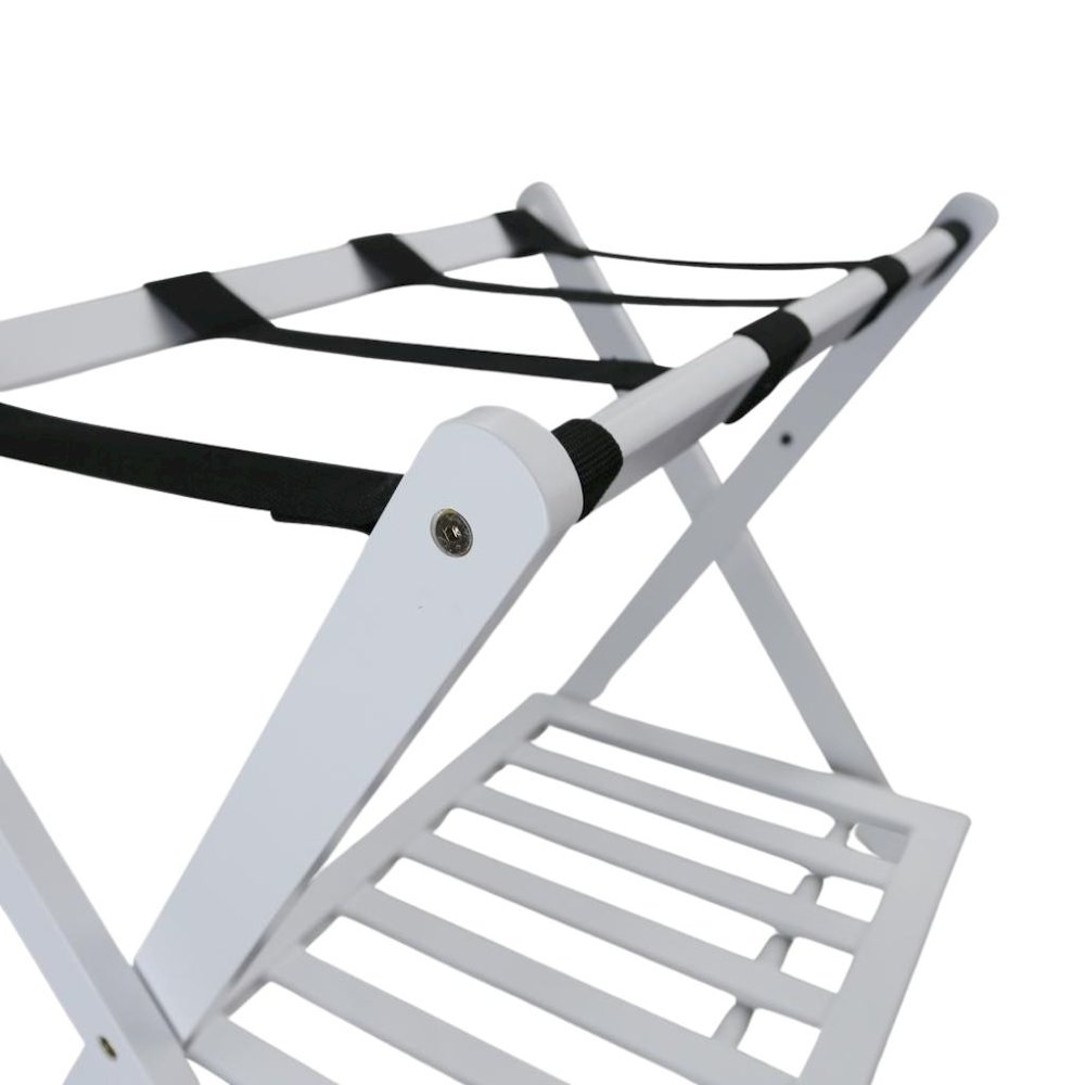 White Wooden Suitcase Stand with Shelf, Luggage Rack for Guest Room. Picture 7