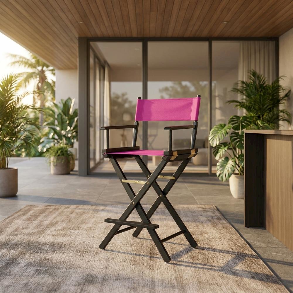 Magenta Director's Chair, Black Frame, 30-Inch Bar Height Folding. Picture 2