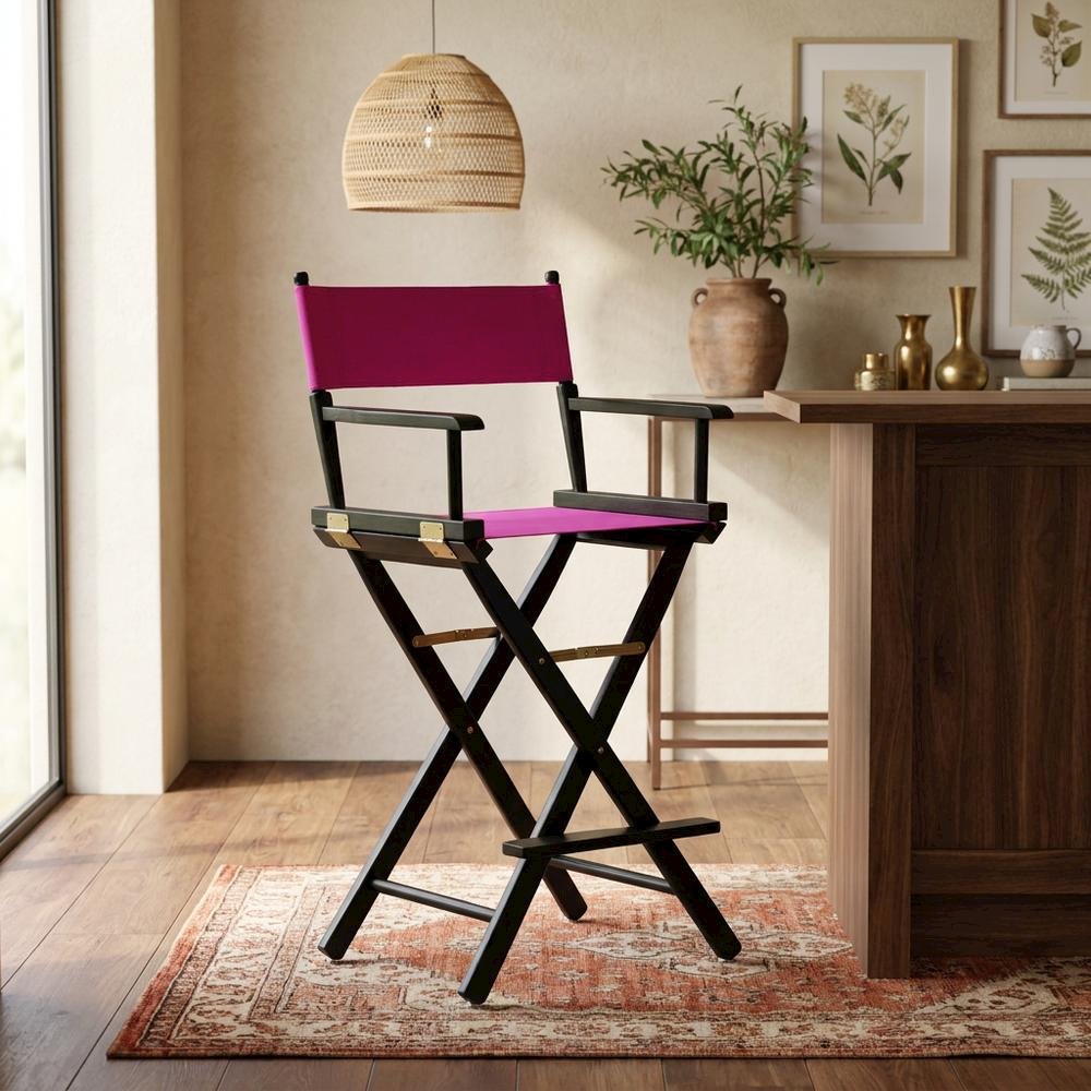 Magenta Director's Chair, Black Frame, 30-Inch Bar Height Folding. Picture 3
