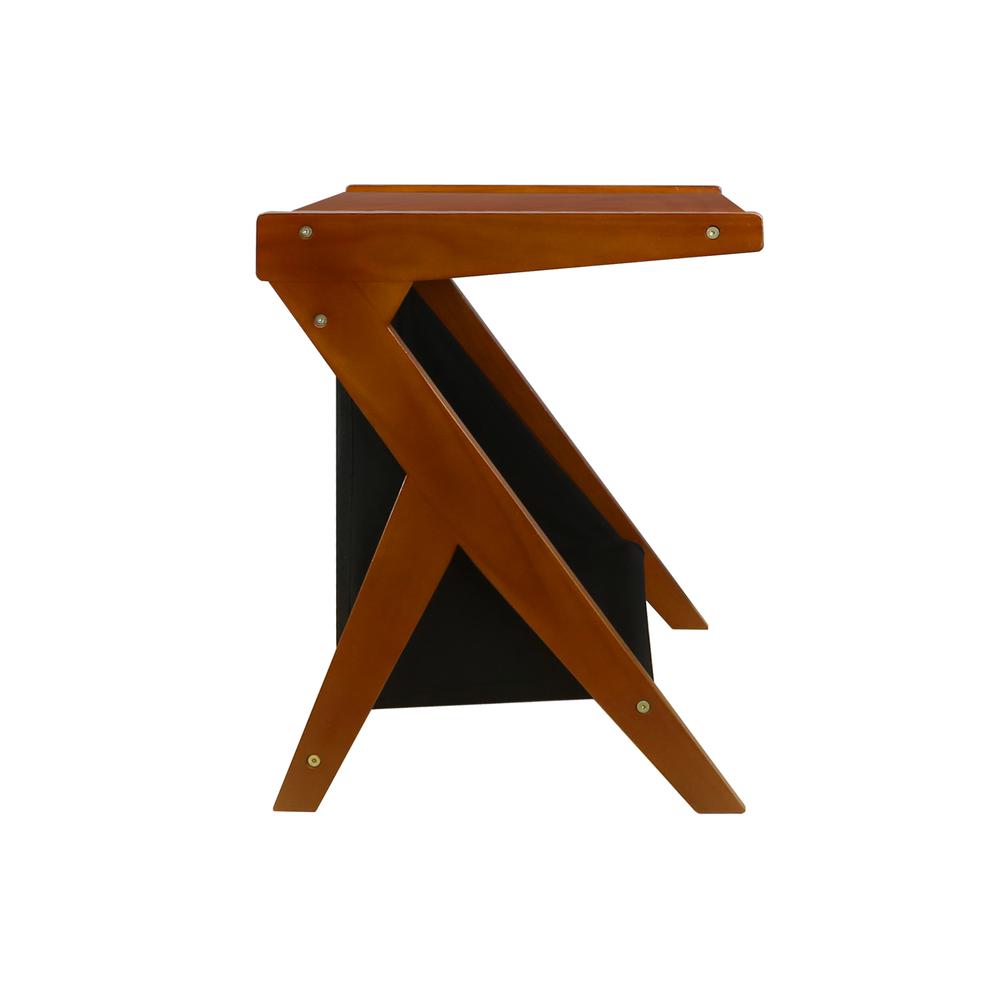 Casual Home Z-Shaped Sofa Side Table with Canvas Storage Basket - Chestnut. Picture 3